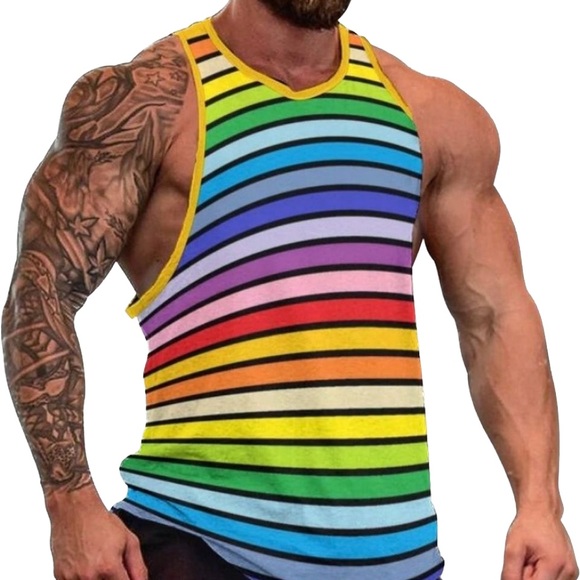 Pride Inspired Rainbow Tank Top Male Pride Flag Cool Top Gym Pattern Sle… - Picture 3 of 3